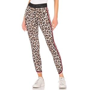 Pam & Gela Leopard Print Racer Stripe Mesh Waistband Scalloped Leggings NWT Sz L